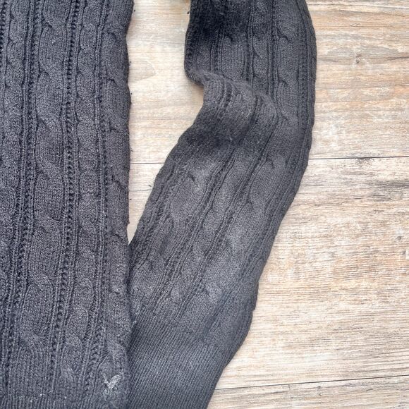Y2K American Eagle Cable Knit Sweater Medium Black Fitted V Neck Preppy Vintage - Picture 8 of 9